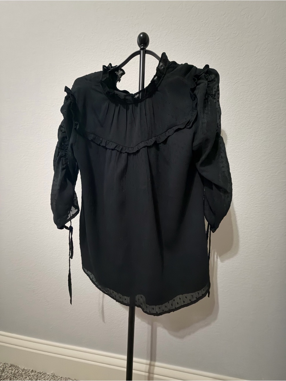 LOFT Black Ruffle Yoke Blouse